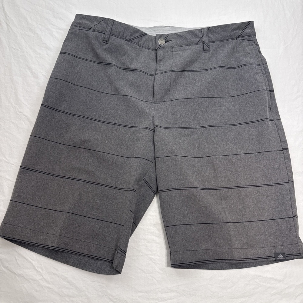 Adidas Mens 34 GRAY STRIPE Golf Shorts Performance Stretch